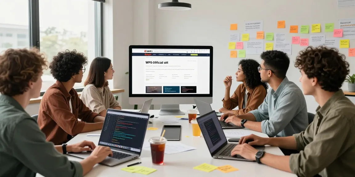 Developers collaborating on WPS Official Website enhancements in a modern tech workspace.